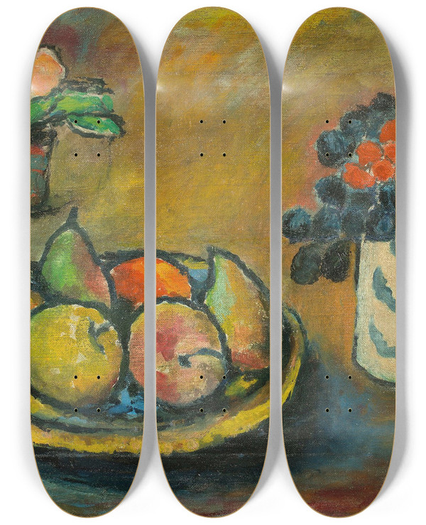 Triptych art skateboard deck of Alexej Von Jawlensky Stilleben Mit Birnen Und Pfeln by Alexej Von Jawlensky (1864-1941)