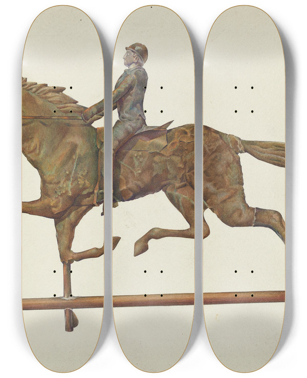 Triptych art skateboard deck of Victor F Muollo Weather Vane Horse And Rider by Victor F Muollo
