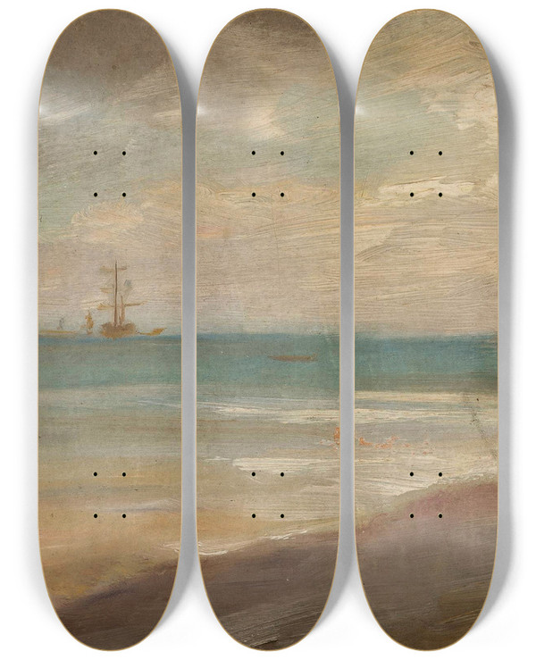 Triptych art skateboard deck of Jan Cigliski Sea In Yalta From The Journey To Crimea by Jan Ciaglinski (1858-1913)