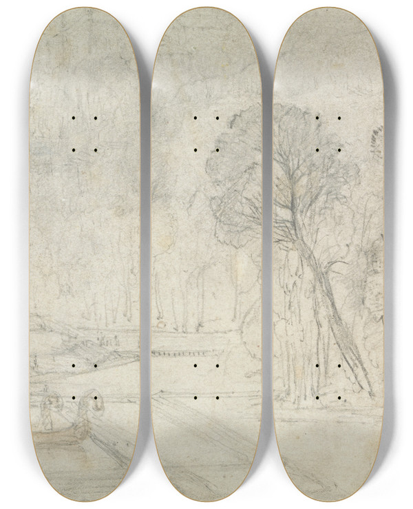 Triptych art skateboard deck of Francis Danby A Classical City by Francis Danby (1793-1861)