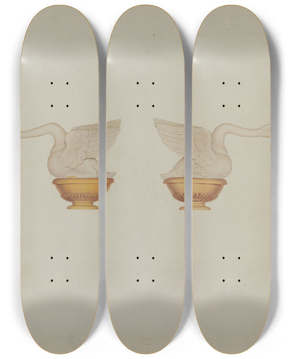 Triptych art skateboard deck of Helen E Gilman Architectural Carving by Helen E Gilman