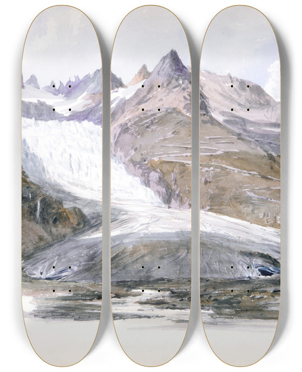 Triptych art skateboard deck of John Singer Sargent Rhne Glacier by John Singer Sargent (1856-1925)