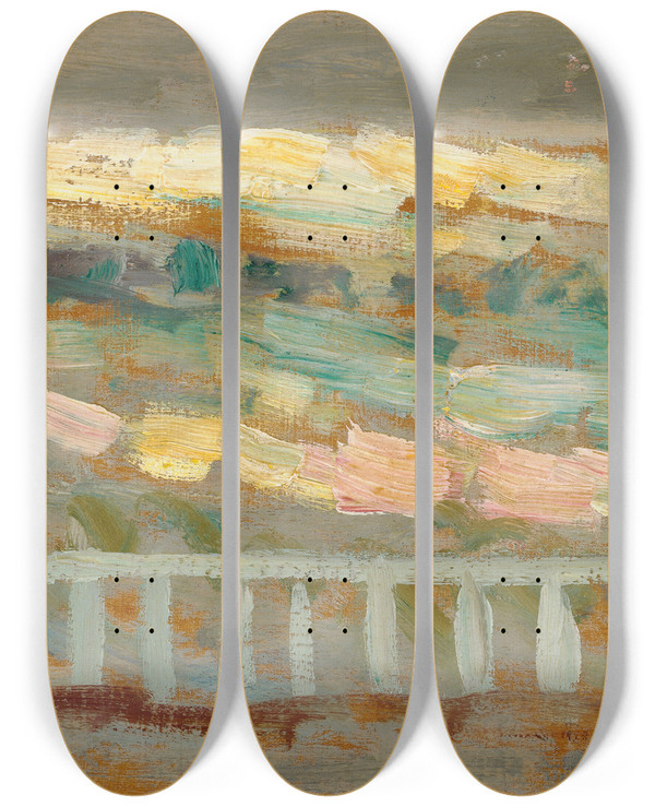 Triptych art skateboard deck of Henri Le Sidaner Terrasse Gerberoy by Henri Le Sidaner (1862-1939)