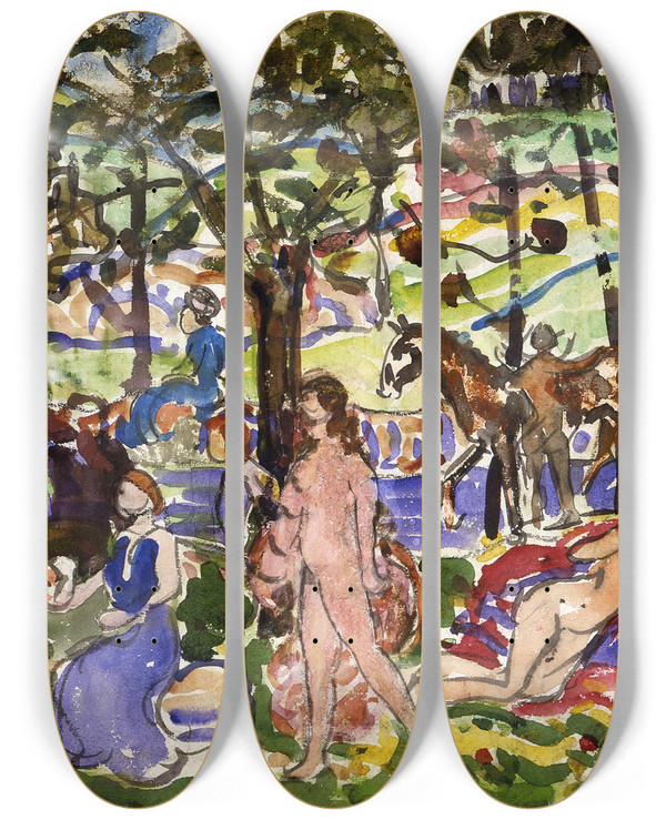 Triptych art skateboard deck of Maurice Prendergast Park Scene_1 by Maurice Prendergast (1858-1924)