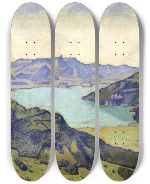 Triptych art skateboard deck of Ferdinand Hodler Lake Thun From Breitlauenen by Ferdinand Hodler (1853-1918)