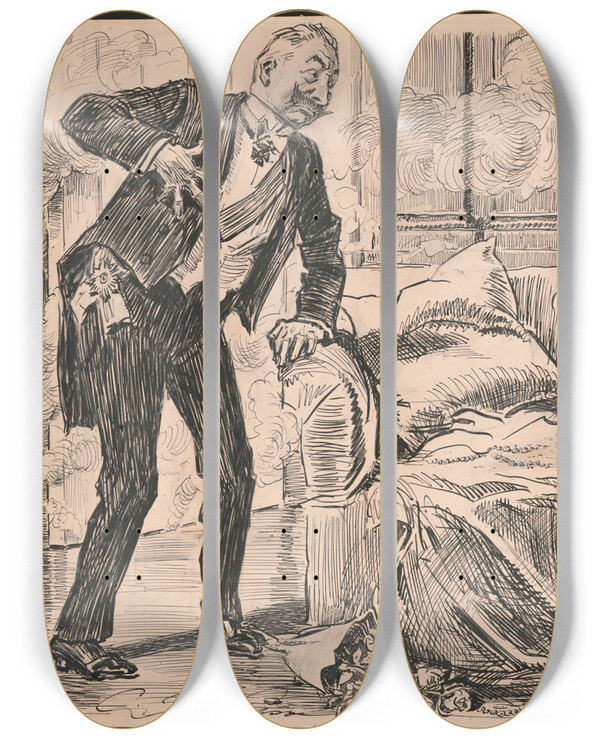 Triptych art skateboard deck of Charles Dana Gibson And The Fool He Called Her His Lady Fair by Charles Dana Gibson (1867-1944)