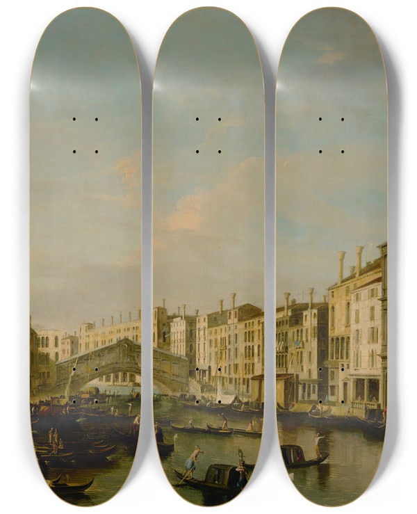 Triptych art skateboard deck of Apollonio Facchinetti Venice A View Of The Grand Canal Towards The Rialto Bridge by Apollonio Facchinetti (1715-1757)