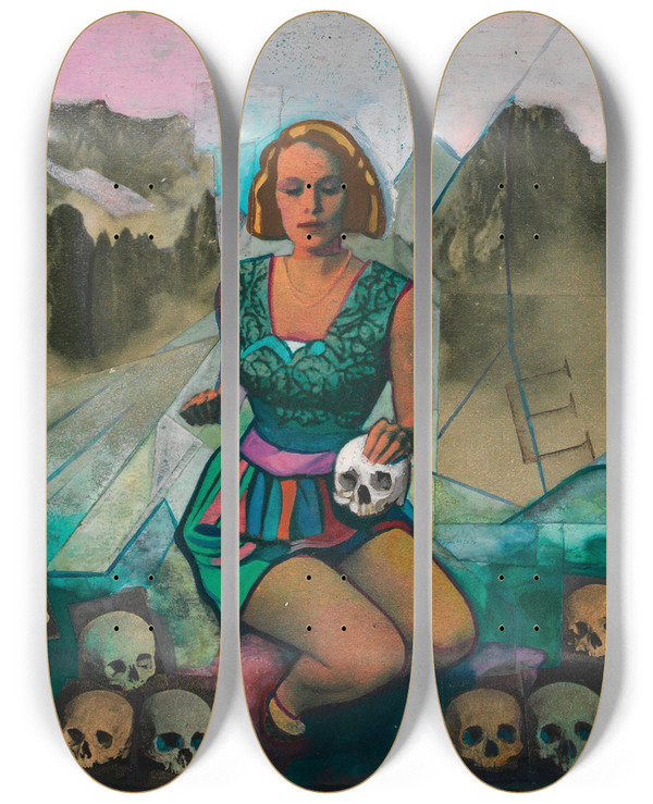 Triptych art skateboard deck of Karl Wiener Erinnerung An Else U by Karl Wiener (1901-1949)
