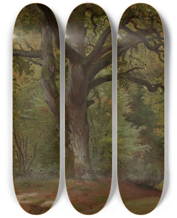 Triptych art skateboard deck of Johann Wilhelm Schirmer Eichenwald Im Solling by Johann Wilhelm Schirmer (1807-1863)