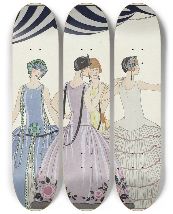 Triptych art skateboard deck of George Barbier Visez Au Coeur Belles Dames by George Barbier (1882-1932)