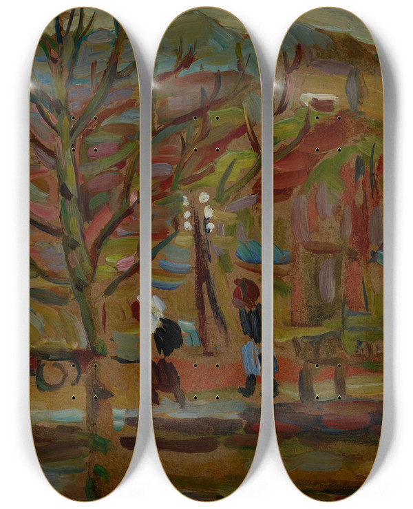 Triptych art skateboard deck of Sasza Blonder On A Country Road by Sasza Blonder (1909-1949)