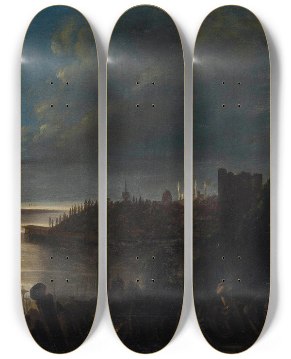 Triptych art skateboard deck of Dominik Kottulla The Bosphorus By Moonlight by Dominik Kottulla (18-19-)
