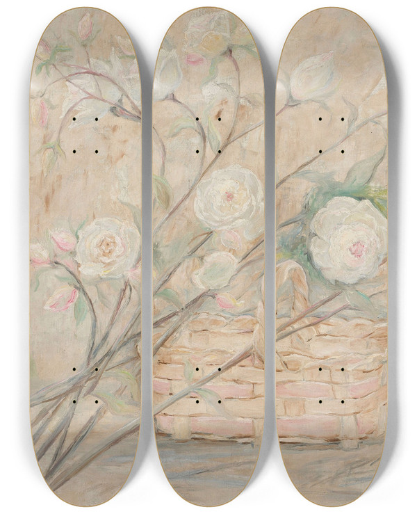 Triptych art skateboard deck of Tadeusz Makowski Rose With A Basket by Tadeusz Makowski (1882-1932)