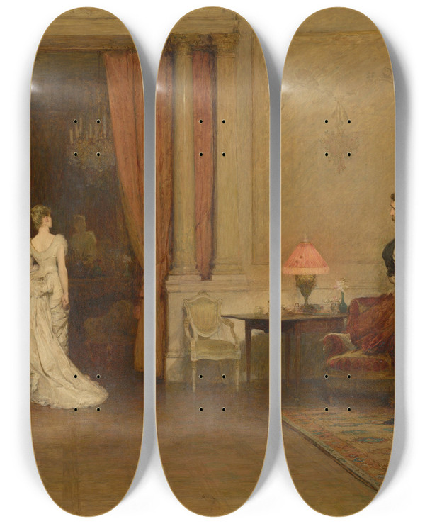 Triptych art skateboard deck of William Quiller Orchardson The First Cloud by William Quiller Orchardson (1832-1910)
