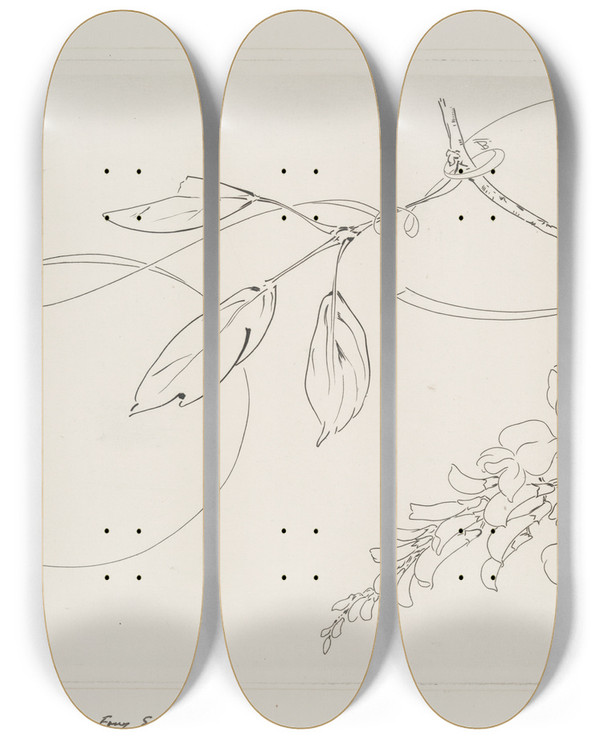 Triptych art skateboard deck of Flix Bracquemond Plat Rond Glycine by Felix Bracquemond (1833-1914)