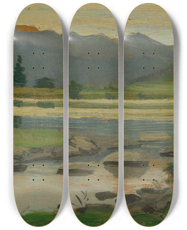 Triptych art skateboard deck of Ferdinand Katona Landscape_2 by Ferdinand Katona (1864-1932)