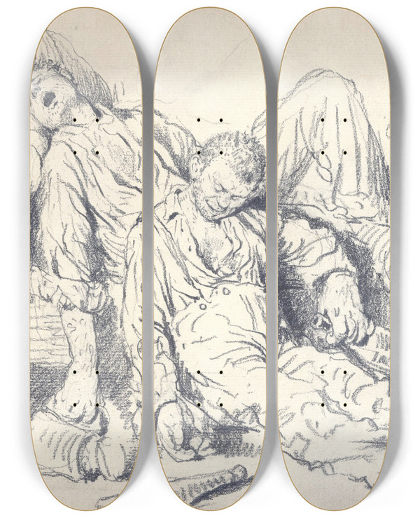 Triptych art skateboard deck of Hermann Von Kaulbach Die Einbrecher by Hermann Von Kaulbach