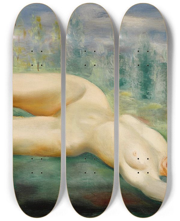 Triptych art skateboard deck of Mose Kisling Nu Dans Lherbe by Moise Kisling (1891-1953)