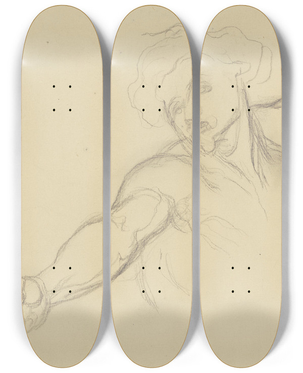 Triptych art skateboard deck of Victor Mller Einer Der Richard Iii Heimsuchenden Geister Die Rechte Hand Mit Geballter Faust Vorstreckend by Victor Muller (1829-1871)