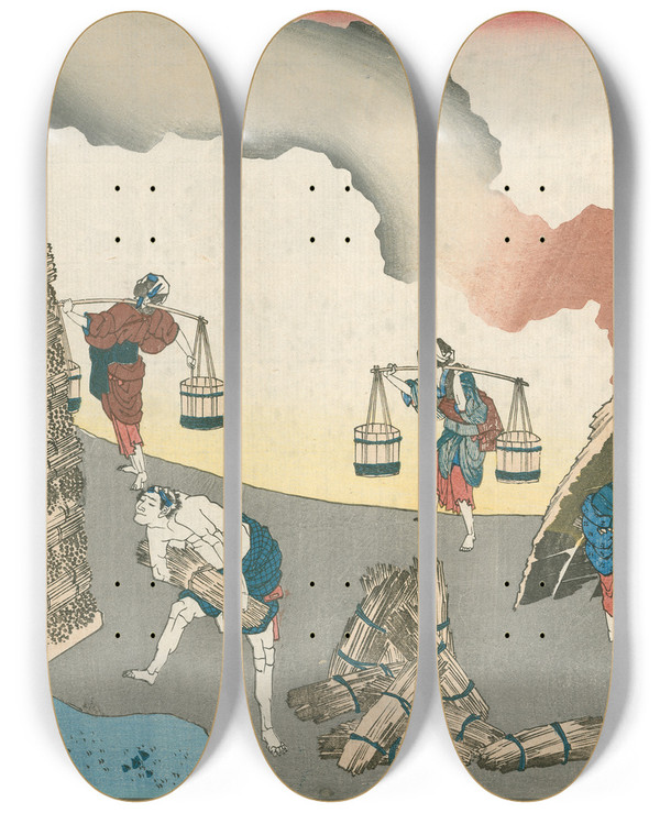 Triptych art skateboard deck of Katsushika Hokusai Gonchnagon Sadaie by Katsushika Hokusai (1760-1849)