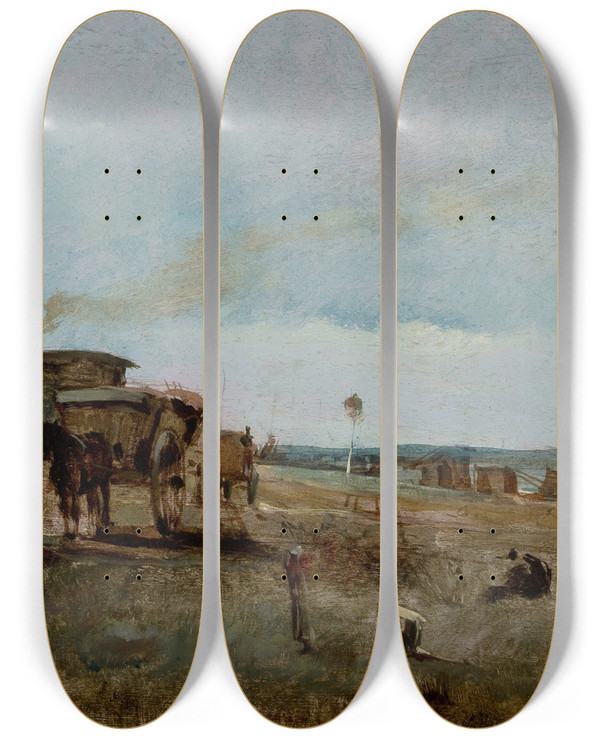 Triptych art skateboard deck of Paul Vernon French Country Landscape by Paul Vernon (1796-1875)