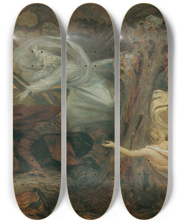 Triptych art skateboard deck of Moritz Von Schwind Der Erlknig by Moritz Von Schwind (1804-1871)