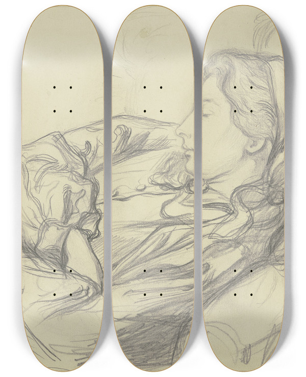 Triptych art skateboard deck of Victor Mller Ida Scholderer Sleeping by Victor Muller (1829-1871)