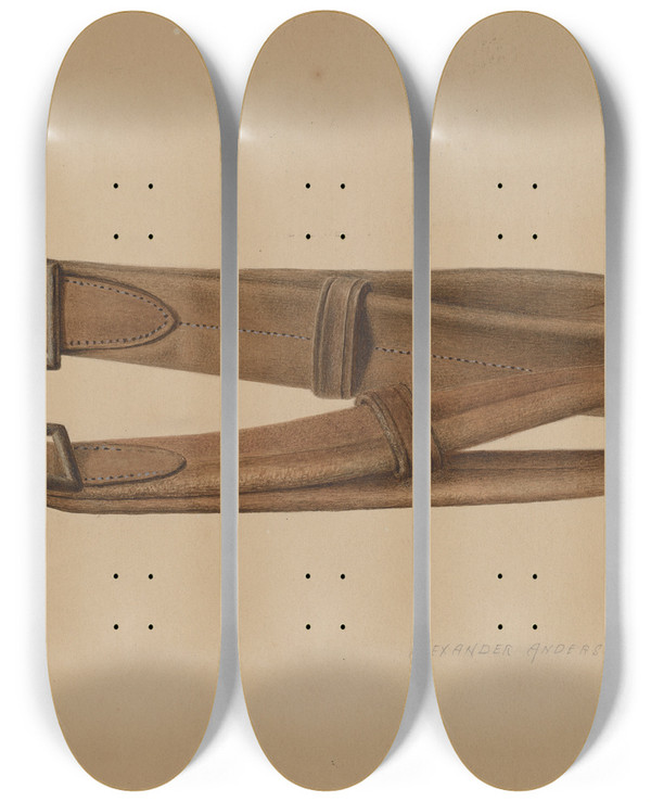 Triptych art skateboard deck of Alexander Anderson Hand Holds by Alexander Anderson
