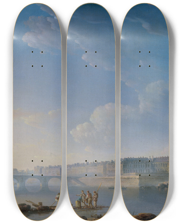 Triptych art skateboard deck of Alexandrejean Nol Le Pont De La Tournelle Lle Saintlouis Lle Louviers by Alexandre Jean Noel (1752-1834)