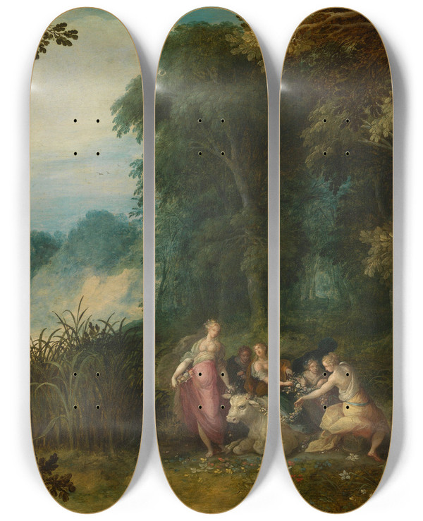 Triptych art skateboard deck of Abraham Govaerts The Rape Of Europa by Abraham Govaerts (1589-1626)