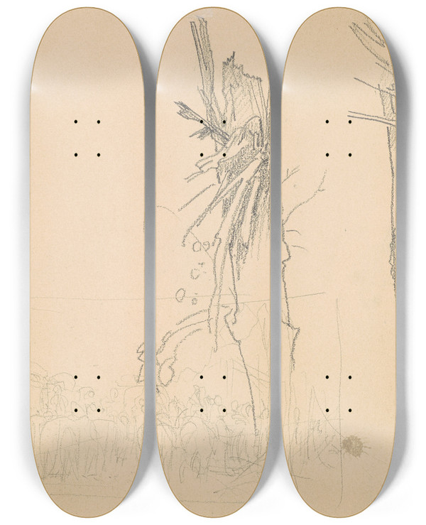 Triptych art skateboard deck of John Singer Sargent Two Shattered Trees And Study For The Road Verso by John Singer Sargent (1856-1925)