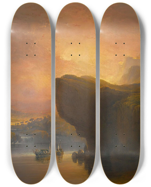 Triptych art skateboard deck of John Martin The City Of God And The Waters Of Life by John Martin (1789-1854)