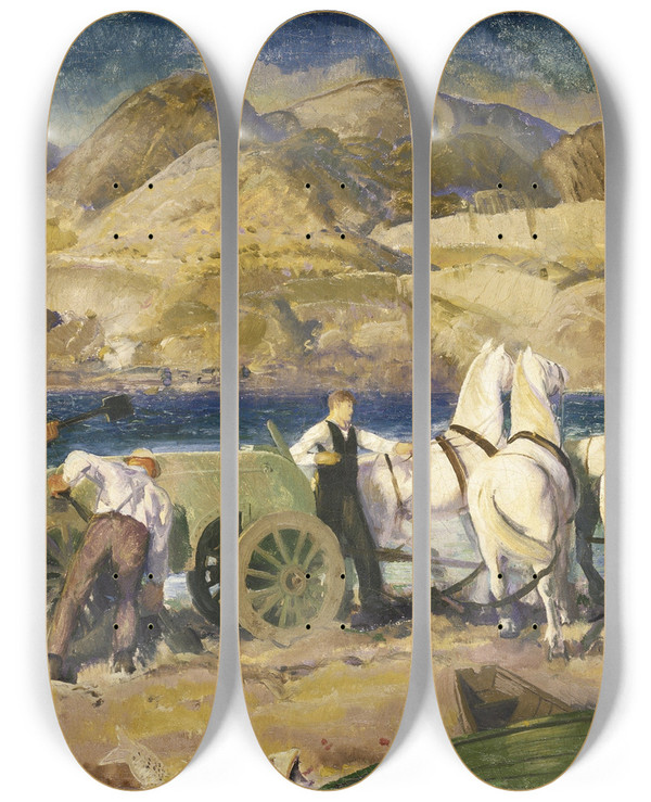 Triptych art skateboard deck of George Wesley Bellows The Sand Cart by George Wesley Bellows (1882-1925)