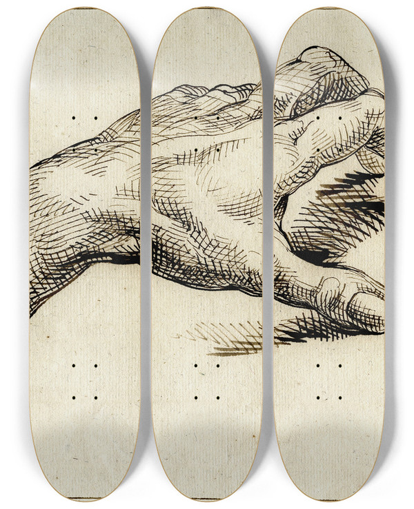 Triptych art skateboard deck of David Humbert De Superville De Linkerhand Van Humbert Rustend Op Een Ondergrond by David Humbert De Superville (1770-1849)