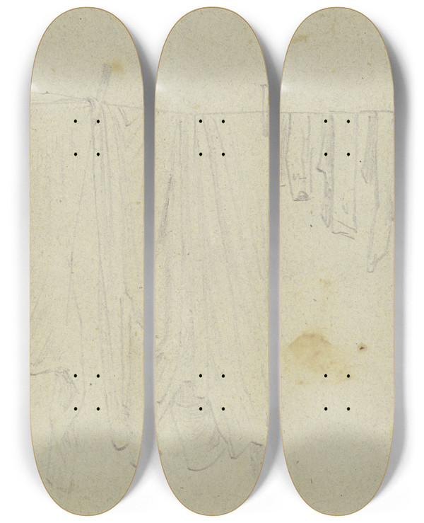 Triptych art skateboard deck of August Lucas Washing On A Line by August Lucas (1803-1863)