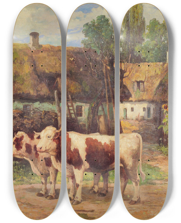 Triptych art skateboard deck of Konstantin Stoitzner Bauernstolz by Konstantin Stoitzner (1863-1934)