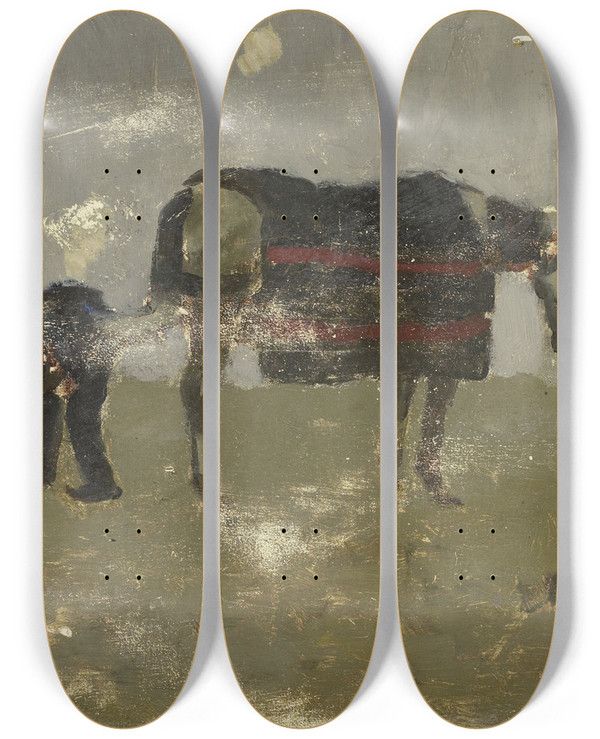 Triptych art skateboard deck of George Hendrik Breitner Blacksmith With Gray by George Hendrik Breitner (1857-1923)