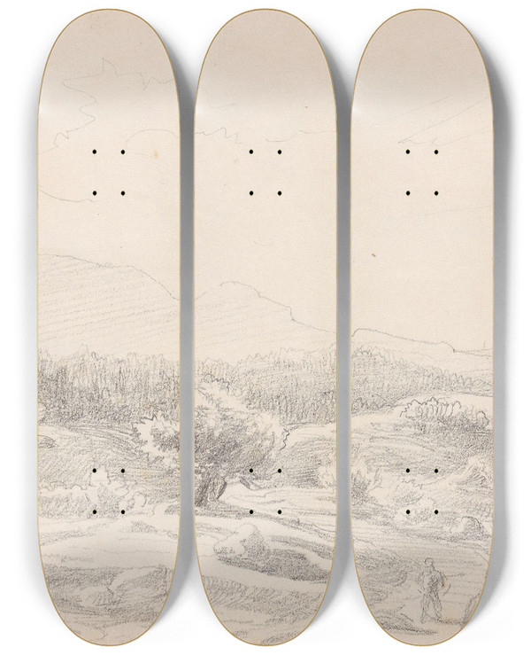 Triptych art skateboard deck of Adolph Tidemand Landskap Ved Mkeren by Adolph Tidemand (1814-1876)