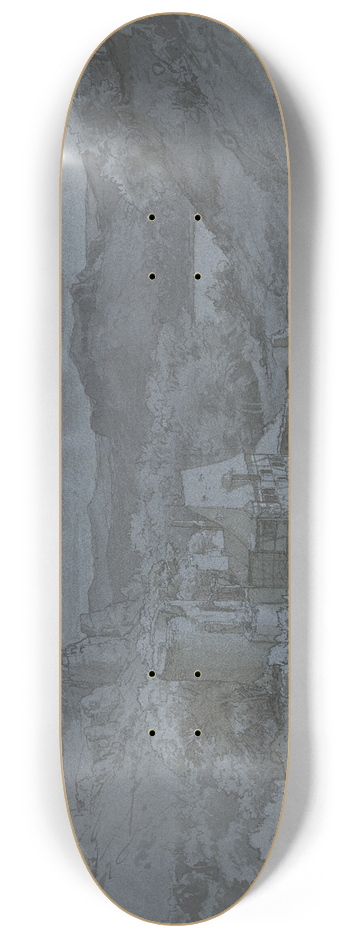 Eduard Wilhelm Pose - Burgruine mit Fachwerkanbauten in einer Felslandschaft 8.25 inch art skate deck