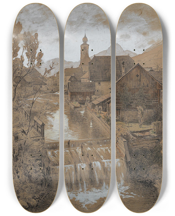 Triptych art skateboard deck of Eduard Peithner Von Lichtenfels Liezen by Eduard Peithner Von Lichtenfels (1833-1913)