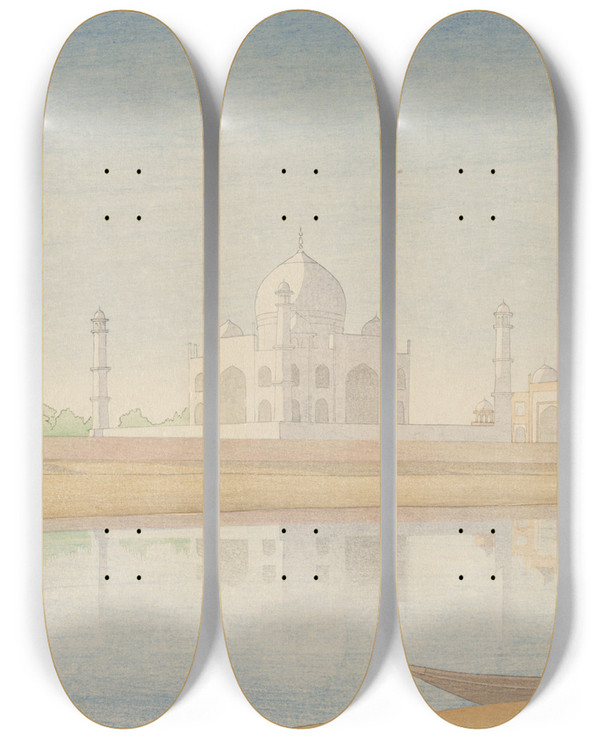 Triptych art skateboard deck of Charles William Bartlett Taj Mahal by Charles William Bartlett (1860-1940)