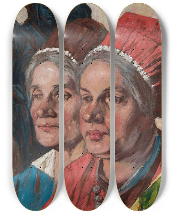 Triptych art skateboard deck of Ludwik Stasiak Church Service In Levoa by Ludwik Stasiak (1858-1924)