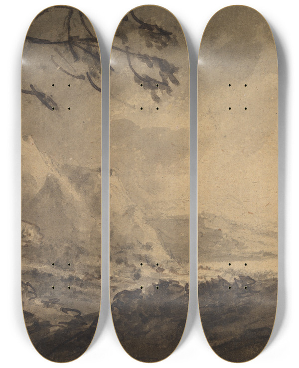 Triptych art skateboard deck of William Gilpin A Rocky Landscape by William Gilpin (1724-1804)
