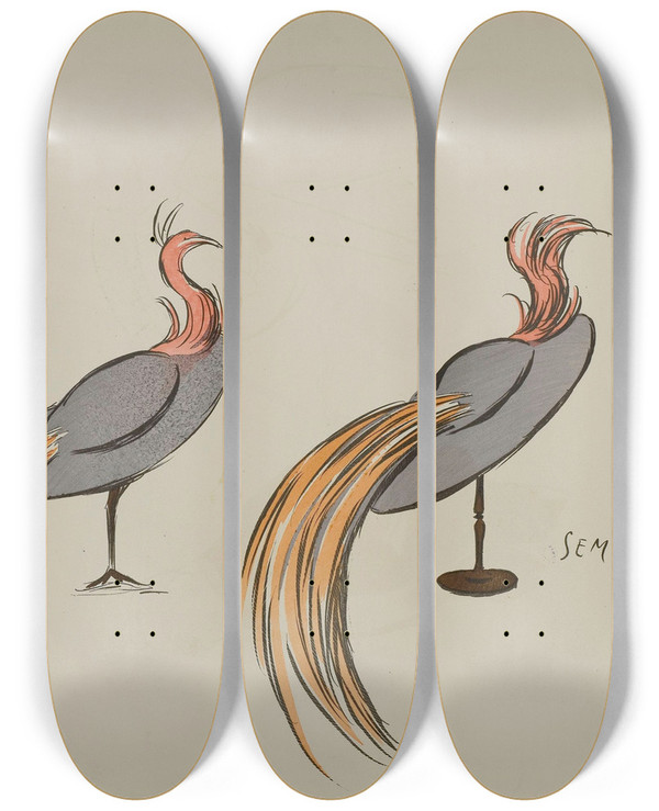 Triptych art skateboard deck of Georges Goursat Sem Marcelle Demay by Georges Goursat (Sem) (1863-1934)