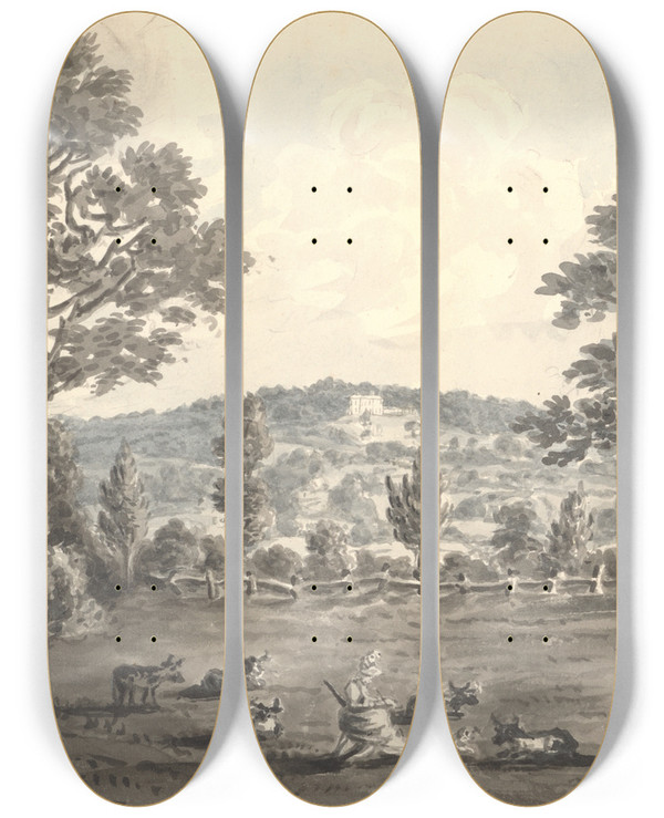 Triptych art skateboard deck of Anne Rushout Clayberry From Field May 1829 by Anne Rushout (1767-1849)