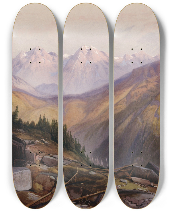 Triptych art skateboard deck of Thomas Moran Lower Yellowstone Range_2 by Thomas Moran (1837-1926)