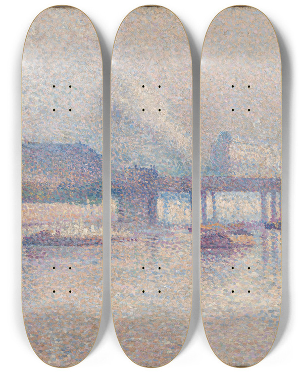 Triptych art skateboard deck of Maximilien Luce The Banks Of The Seine River Inparis by Maximilien Luce (1858-1941)
