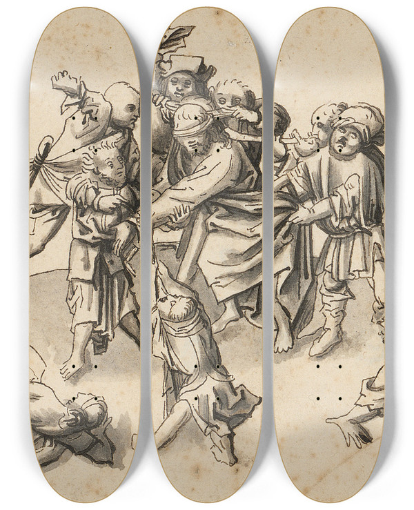 Triptych art skateboard deck of Workshop Of Hans Holbein The Elder The Mocking Of Chris by Workshop of Hans Holbein the elder (1460-1524)