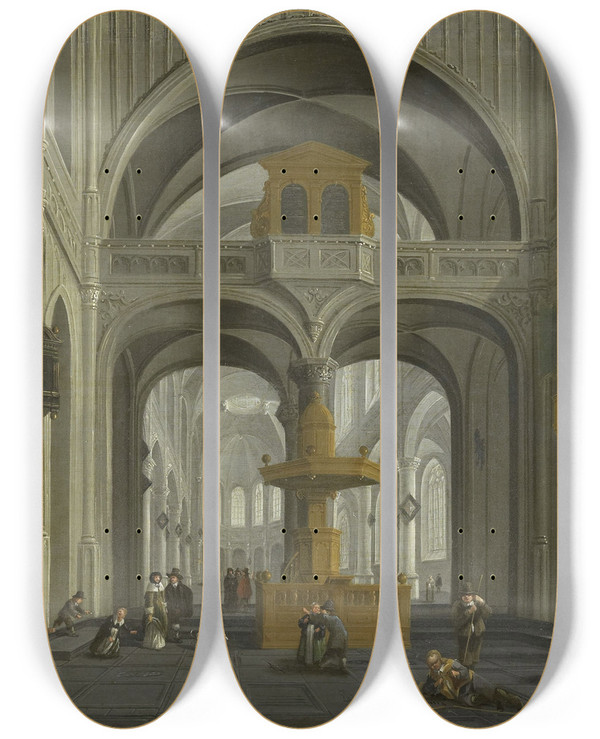 Triptych art skateboard deck of Danil De Blieck Church Interior by Daniel De Blieck (1610-1673)