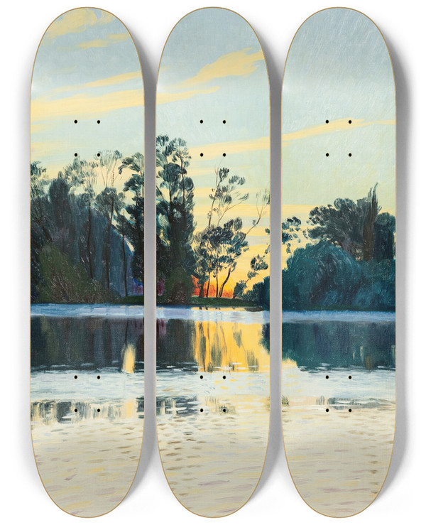 Triptych art skateboard deck of Charles Guilloux Le Lac Glac by Charles Guilloux (1866-1946)